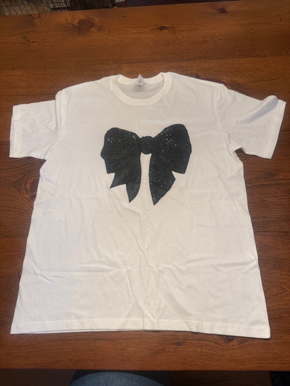 Women’s White Short Sleeve Tee with Black Bow Graphic